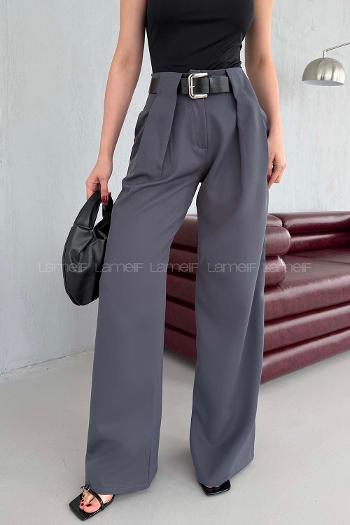 Anthracite Polyester High Waist Material Pants