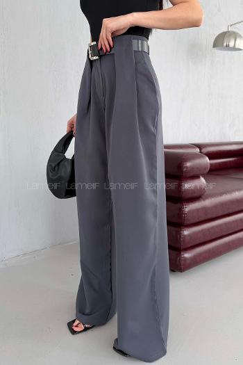 Anthracite Polyester High Waist Material Pants