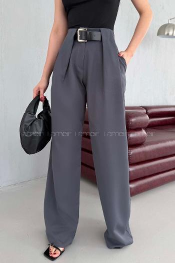 Anthracite Polyester High Waist Material Pants