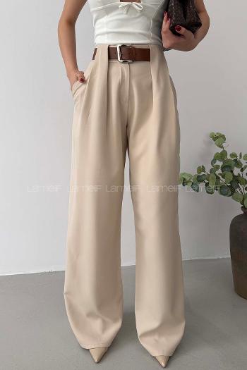 Cream Polyester High Waist Material Pants