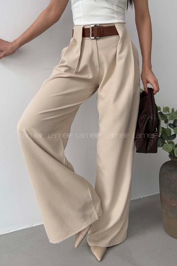 Cream Polyester High Waist Material Pants