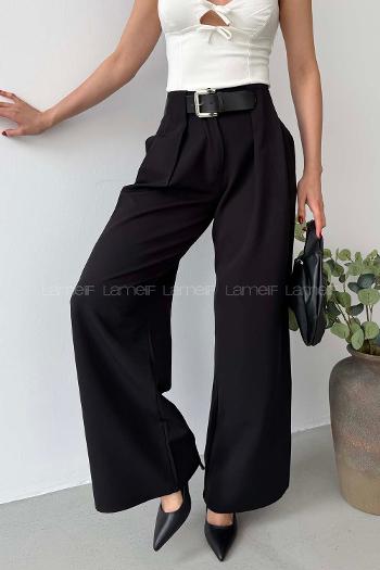 Black Polyester High Waist Material Pants
