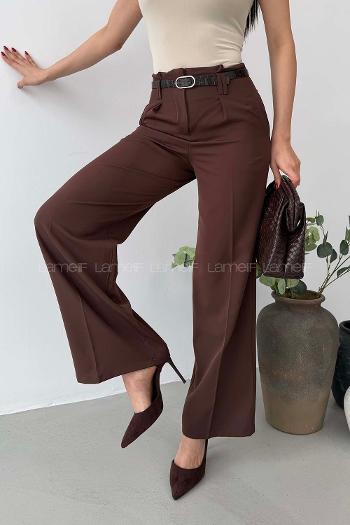 Bitter Brown Cotton High Waist Material Pants