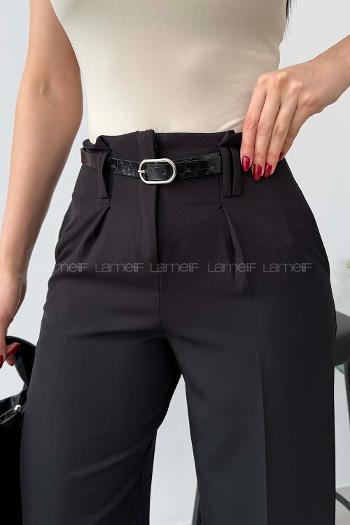 Black Cotton High Waist Material Pants