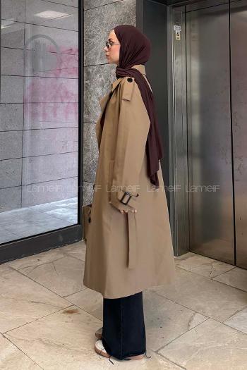 Lamelif Reglan Kol Düğmeli Trenç Kahve