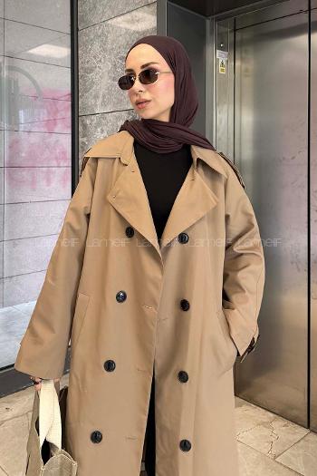 Lamelif Reglan Kol Düğmeli Trenç Kahve