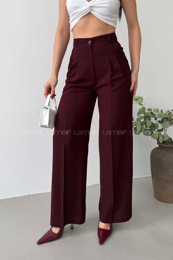 Claret Red Viscose Fabric Polyester High Waist Material Pants