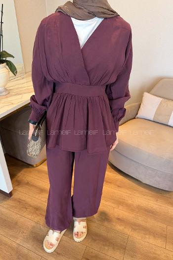 Plum V Neck Long Arm Modal Elastic Trousers Comfortable Suit