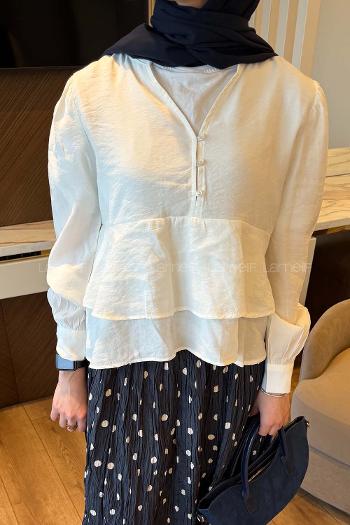 Lamelif Fırfırlı Bluz Ekru