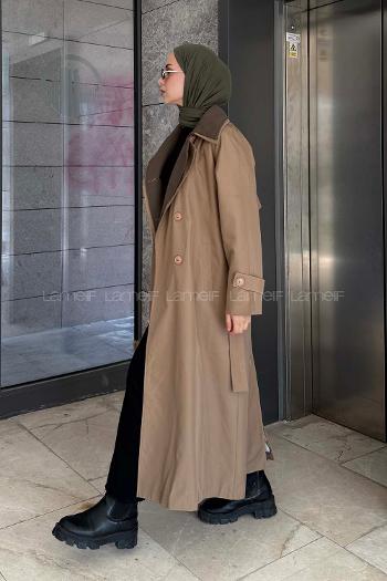 Lamelif Garnili Uzun Trenç Camel