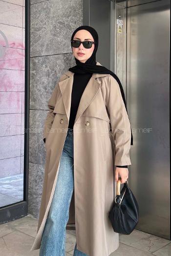 Lamelif Hector Çentik Yakalı Trençkot Koyu Vizonrengi