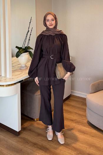Dark Brown Crew Neck Long Arm Modal Regular Trousers Comfortable Suit
