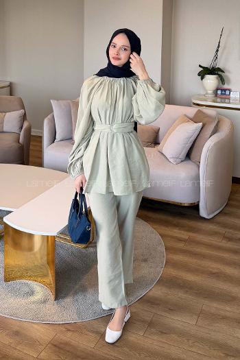 Musty Green Crew Neck Long Arm Modal Regular Trousers Comfortable Suit