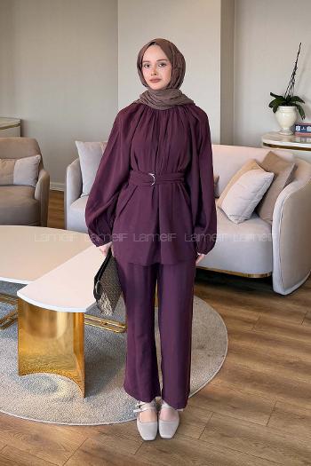 Plum Crew Neck Long Arm Modal Regular Trousers Comfortable Suit