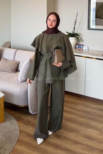 Khaki Crew Neck Long Arm Tensel Regular Trousers Comfortable Suit