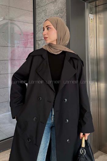 Black Reglan Sleeveless Arm Without Accessories Poplin Fabric Trench Coat
