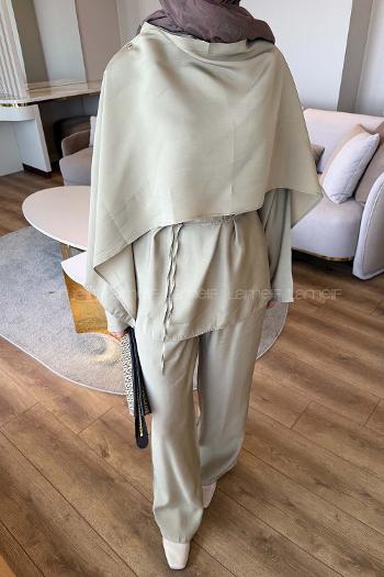 Beige Crew Neck Long Arm Viscose Fabric Regular Trousers Comfortable Suit