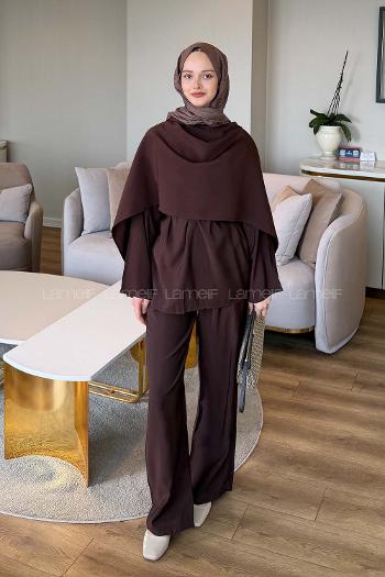 Brown Crew Neck Long Arm Viscose Fabric Regular Trousers Comfortable Suit