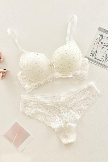 Lamelif Taşlı Dantelli Destekli Sütyen Takım 