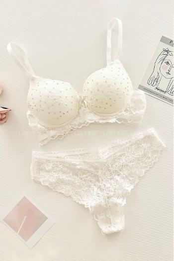 Lamelif Taşlı Dantelli Destekli Sütyen Takım 