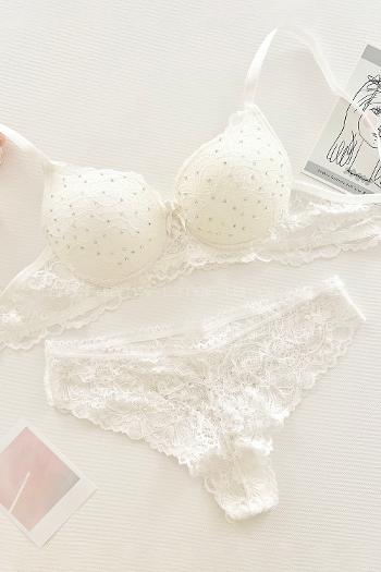 Lamelif Taşlı Dantelli Destekli Sütyen Takım 