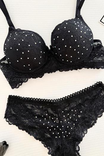 Lamelif Taşlı Dantelli Destekli Sütyen Takım