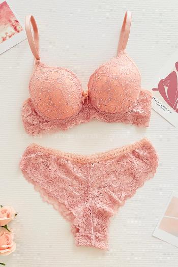 Lamelif Taşlı Dantelli Destekli Sütyen Takım