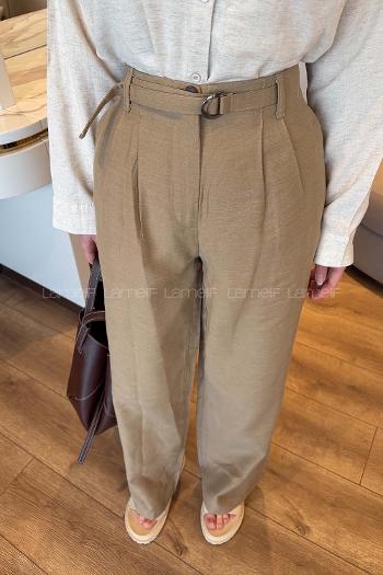 Camel Cotton High Waist Comfortable Pants