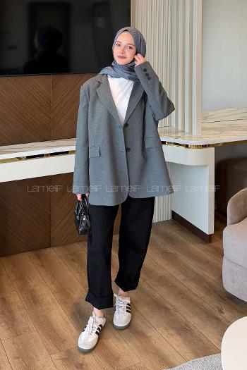 Lamelif Vatkalı Kruvaze Ceket Antrasit