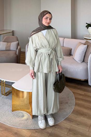 Musty Green V Neck Long Arm Modal Elastic Trousers Comfortable Suit