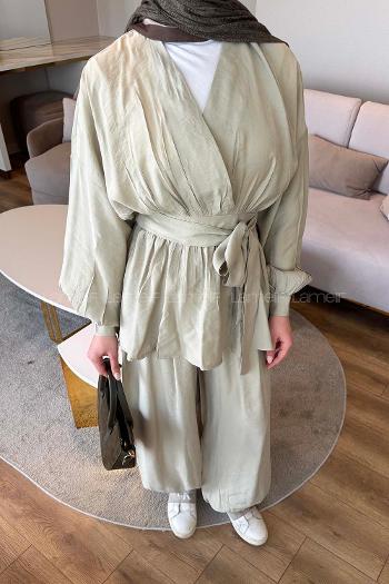 Musty Green V Neck Long Arm Modal Elastic Trousers Comfortable Suit