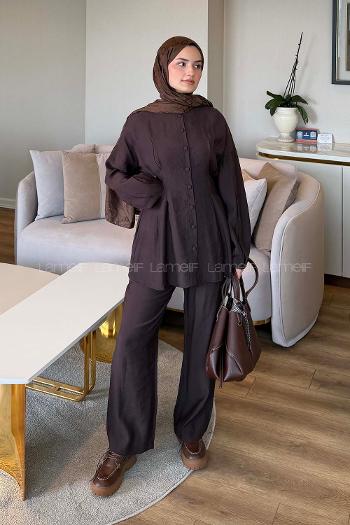 Bitter Brown Crew Neck Long Arm Modal Regular Trousers Comfortable Suit