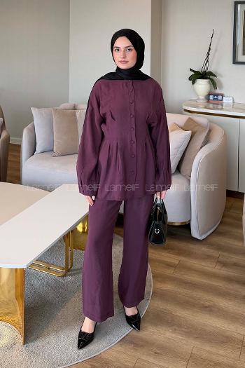 Plum Crew Neck Long Arm Modal Regular Trousers Comfortable Suit