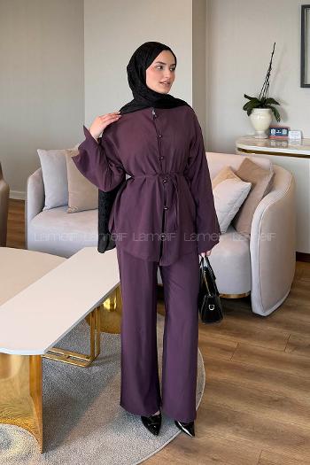 Plum Neckband Long Arm Tensel Regular Trousers Comfortable Suit