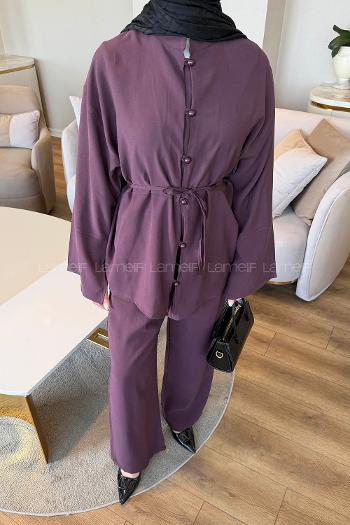 Plum Neckband Long Arm Tensel Regular Trousers Comfortable Suit
