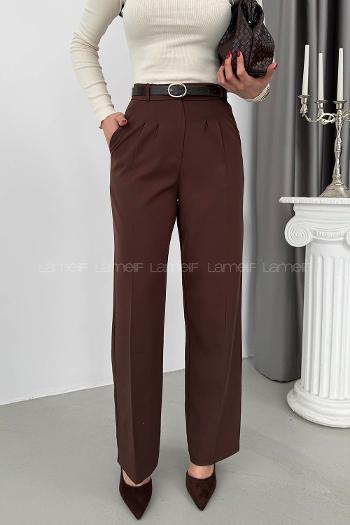 Bitter Brown Cotton Polyester High Waist Material Pants