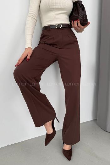 Bitter Brown Cotton Polyester High Waist Material Pants
