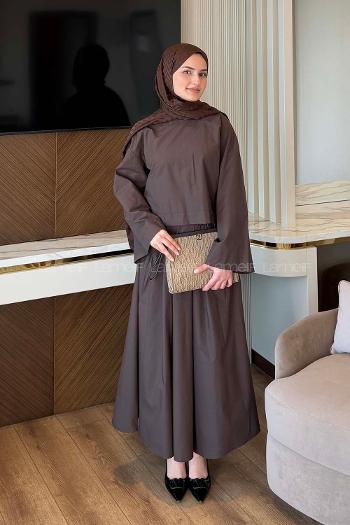 Lamelif Etekli Takım Koyu Kahverengi