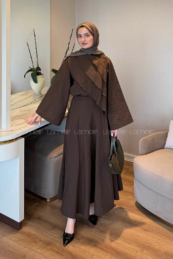 Bitter Brown Shirt Collar Long Arm Linen Straight Skirt Suit