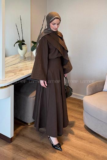 Bitter Brown Shirt Collar Long Arm Linen Straight Skirt Suit