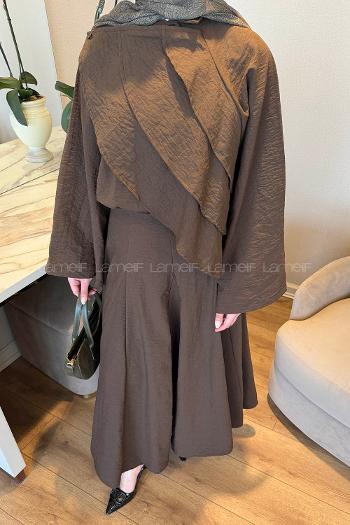Bitter Brown Shirt Collar Long Arm Linen Straight Skirt Suit