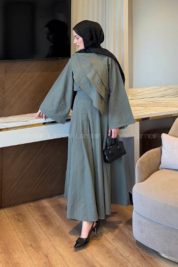 Khaki Shirt Collar Long Arm Linen Straight Skirt Suit