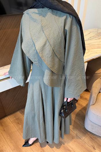 Khaki Shirt Collar Long Arm Linen Straight Skirt Suit