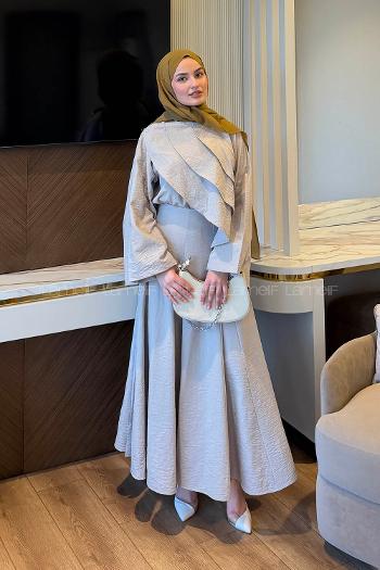 Stone Shirt Collar Long Arm Linen Straight Skirt Suit