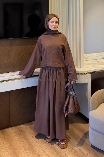 Brown Crew Neck Long Arm Linen Regular Trousers Comfortable Suit