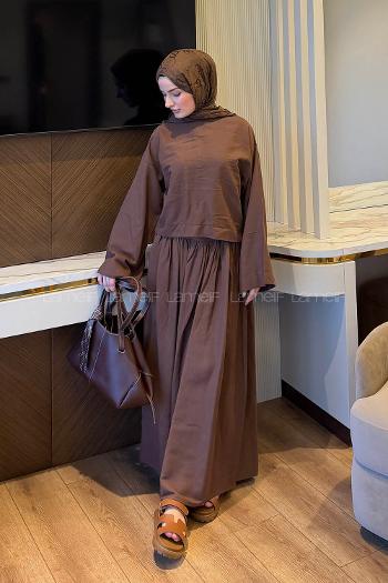Brown Crew Neck Long Arm Linen Regular Trousers Comfortable Suit