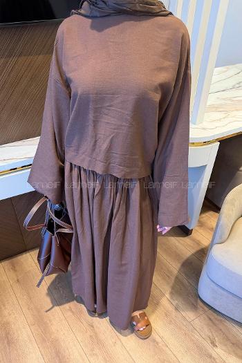 Brown Crew Neck Long Arm Linen Regular Trousers Comfortable Suit