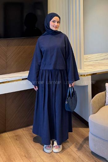 Lamelif Keten Etekli Takım Lacivert