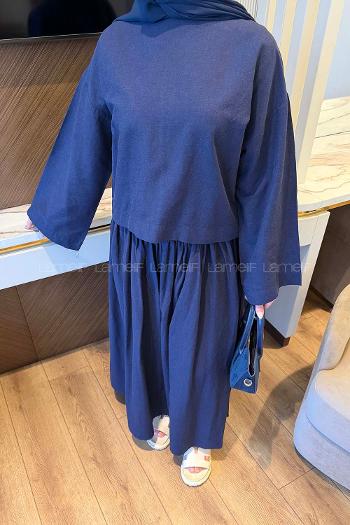 Lamelif Keten Etekli Takım Lacivert