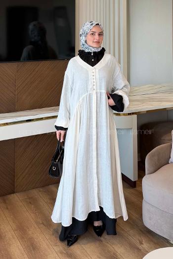 Lamelif Müslin Maksi Boy Elbise Bej